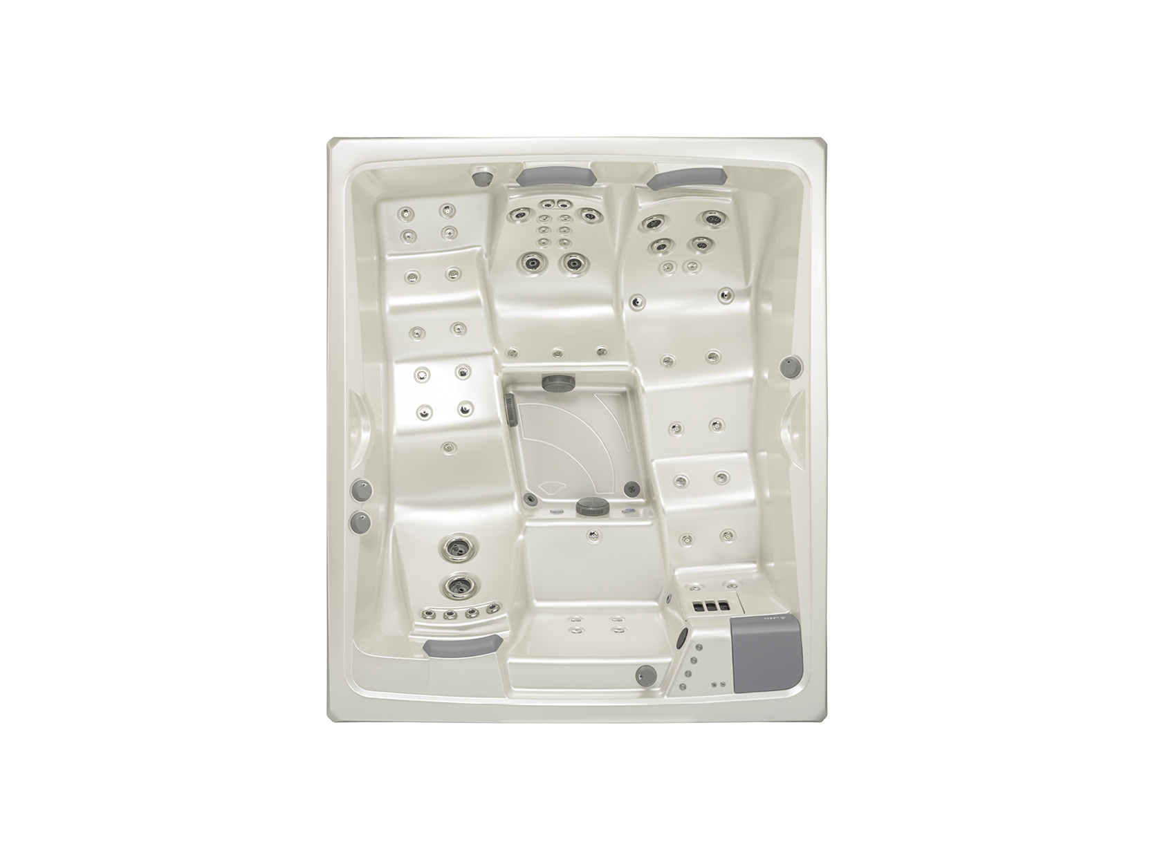Premium USSPA Whirlpool mit mehreren Düsen, Sitzbereichen und Steuerungselementen – konzipiert für private Entspannung und Hydrotherapie.