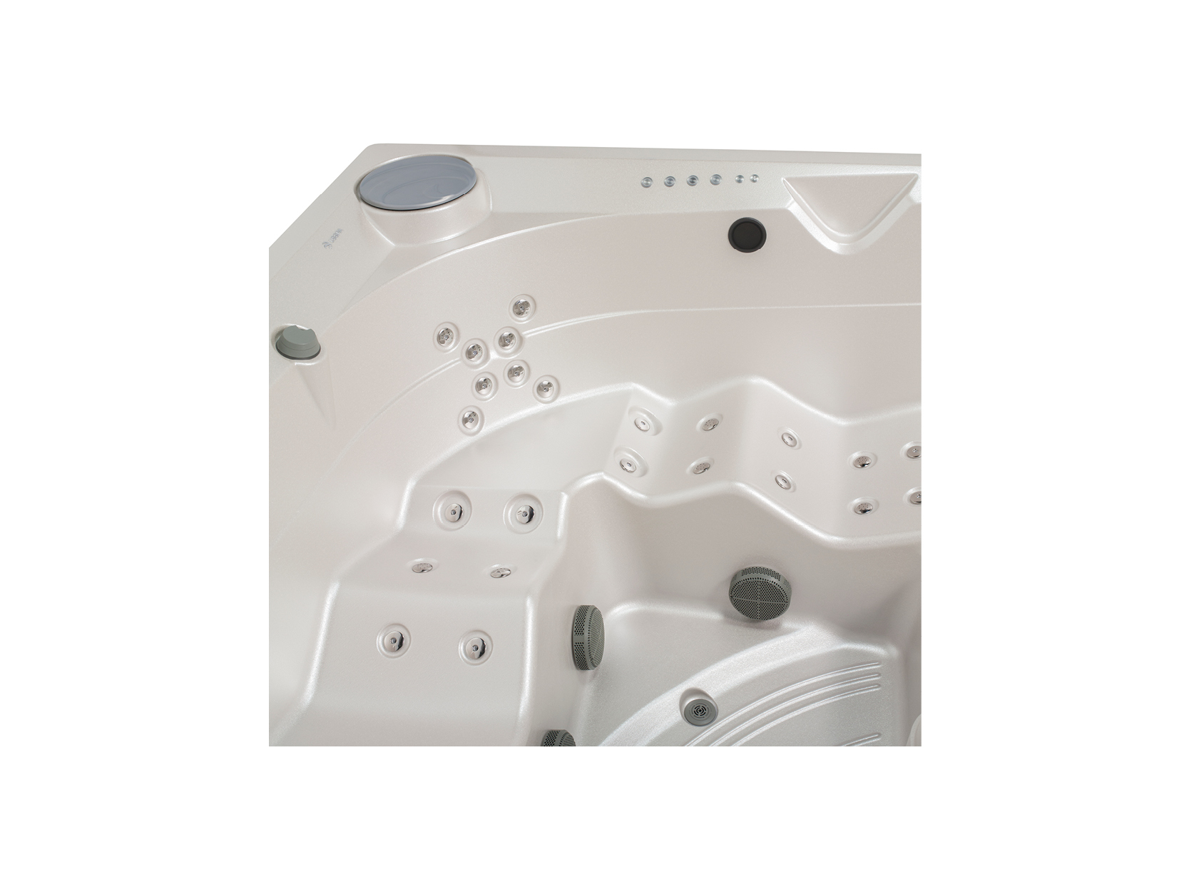 Weißer Premium-Whirlpool von USSPA mit zahlreichen Hydrotherapie-Jets, integrierten Bedienelementen und elegantem Design – ideal für private Entspannung und Wellness.